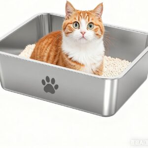 KOAKOMI Stainless Steel Cat Litter Box, Metal 6inch High Sided Cat Litter Pan, Indoor Litter Tray, Large Cat Litter Box, Pet Toilet Supplies for Cats, Rabbits, Easy Clean, Non Stick, No Smell (L)
