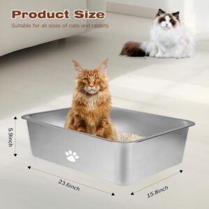 Alternative view of Stainless Steel Cat Litter Box,High Sided Cat Pan,Metal Kitten Litter Pan,Large Metal Litter Box for Cats,Rabbits,Non-Stick,No Smell,Smooth Surface,Splash-Proof,Easy to Clean23.6"x15.8"x5.9"